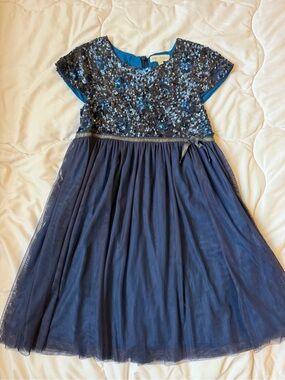 Mini Boden Navy Sequin Tulle Party Dress for Girls -